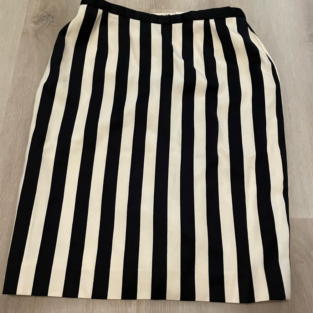 Escada Black and White Vertical Stripe Pencil Skirt